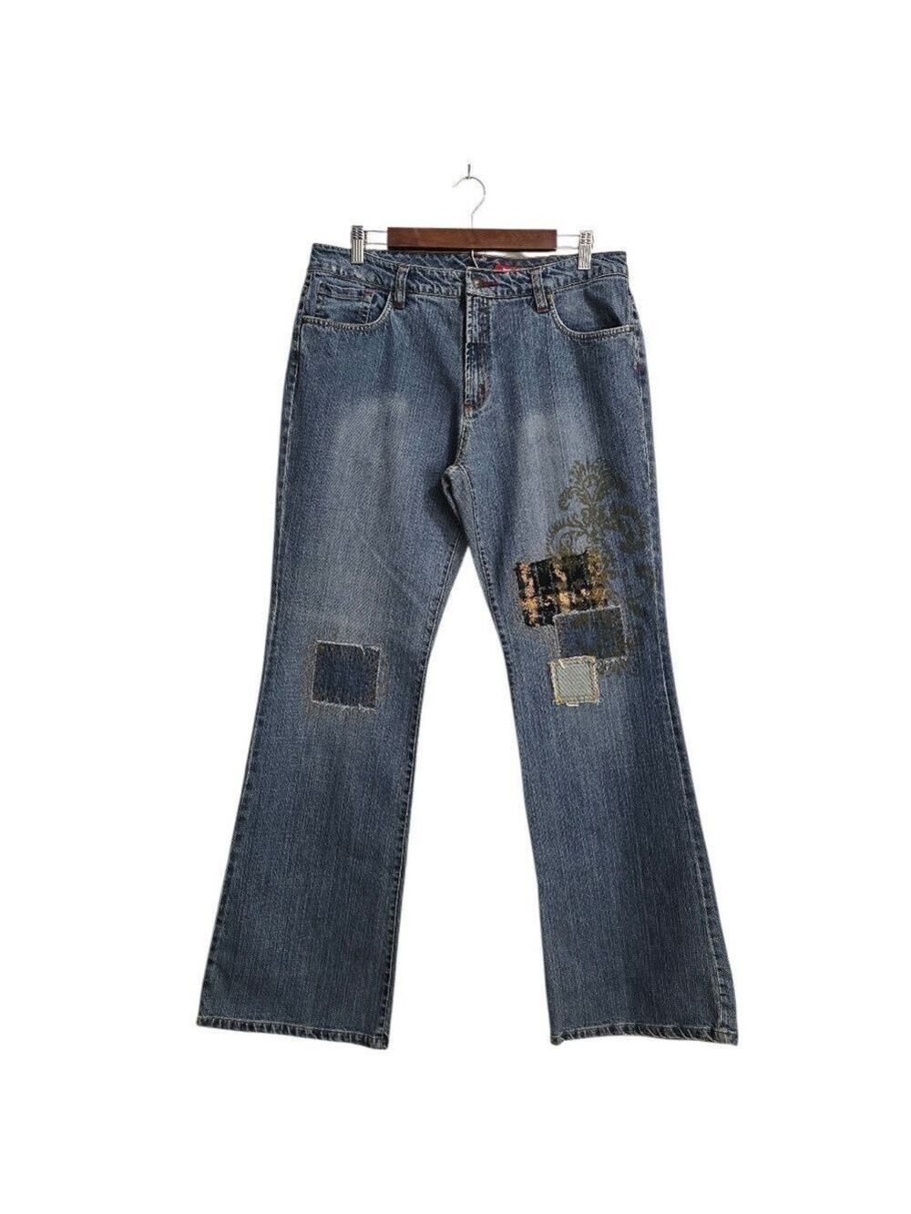 Dorothee Bis Vintage Mid-Rise Embroidered Patchwork Bootcut Jeans Sz 10